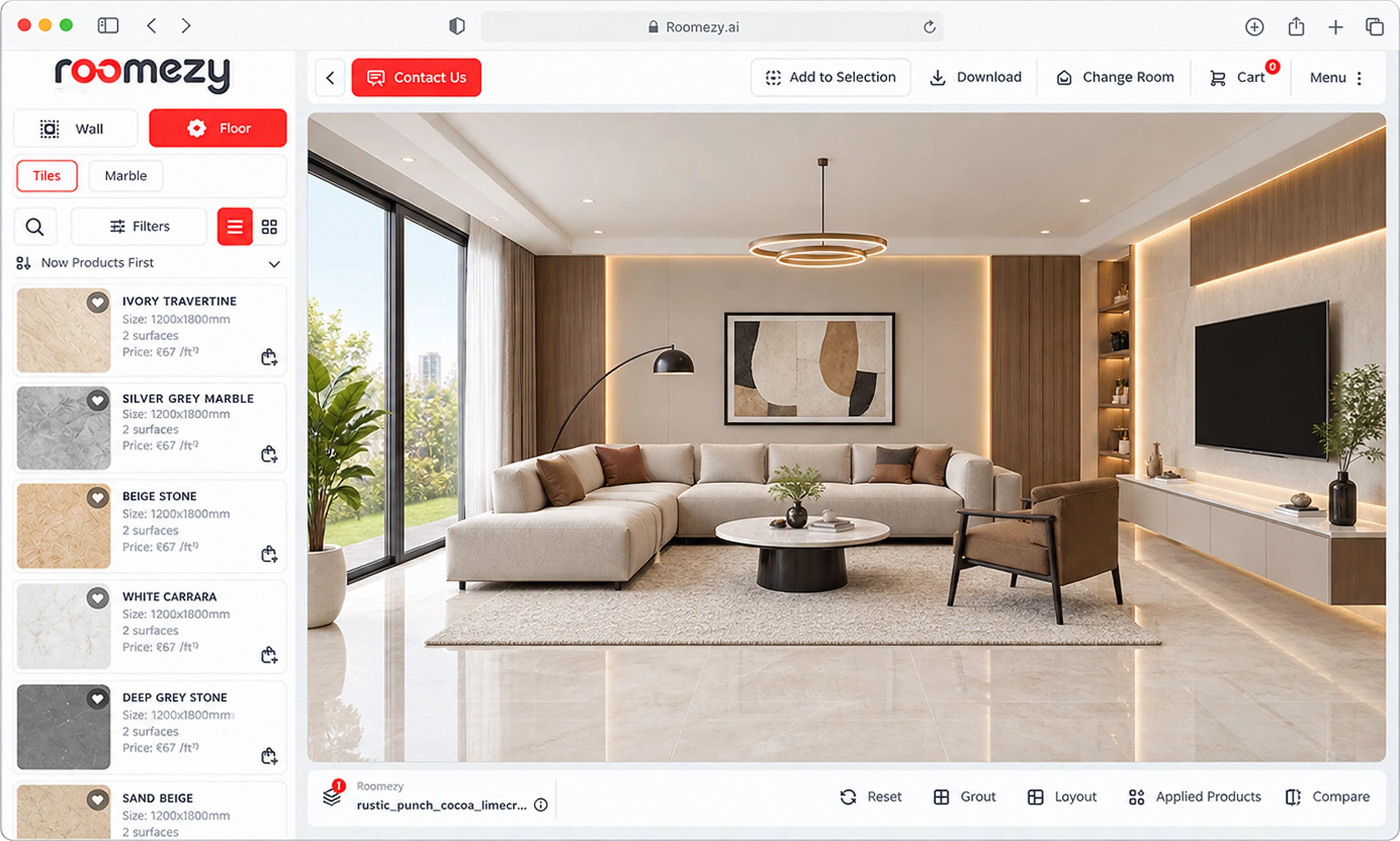 Roomezy product visualizer interface