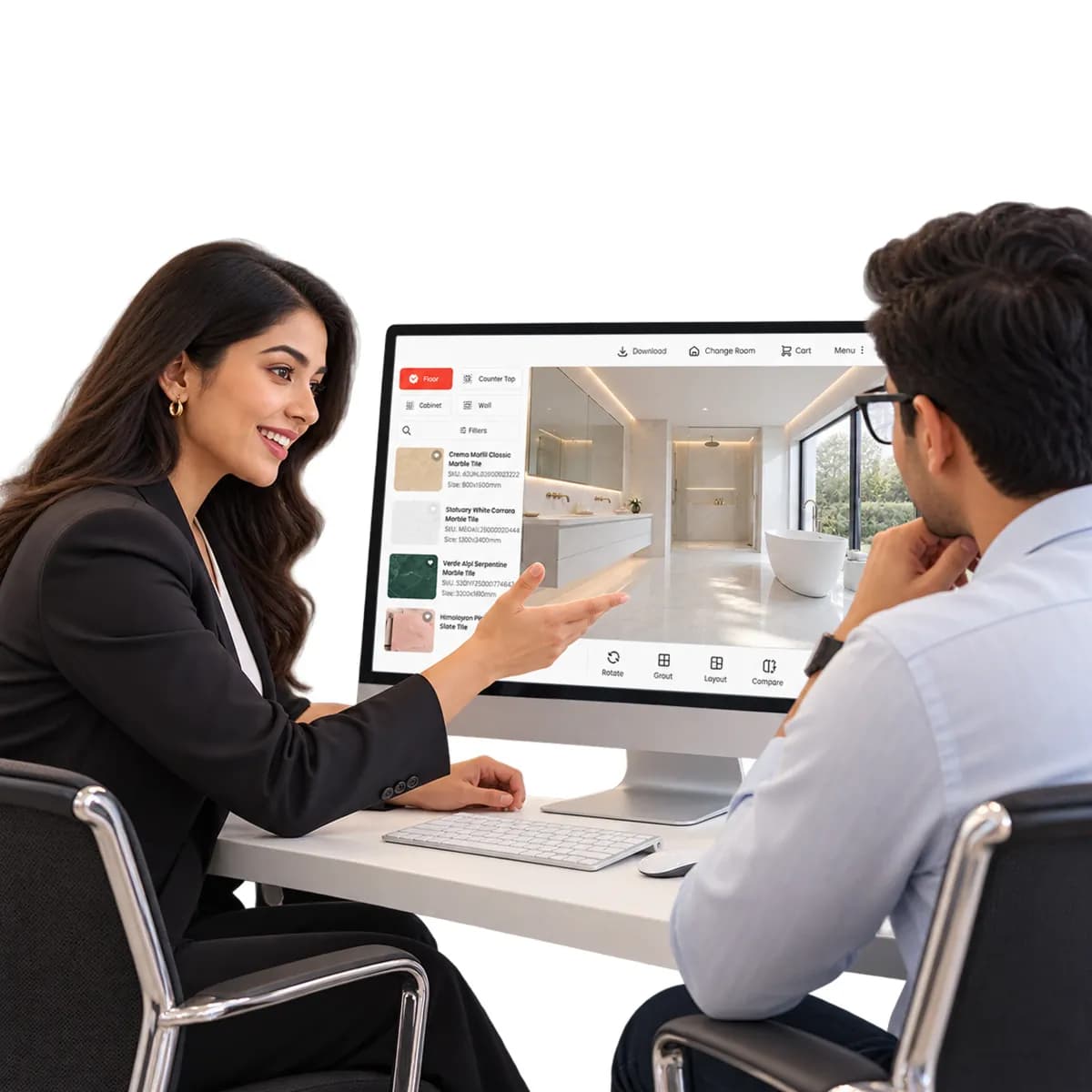 Roomezy expert walking a customer through the visualizer